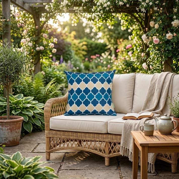 Water-Resistant Decorative Cushion Covers Outdoor Printed Cushion Cover Garden Pillow Protector - Lantern Blue