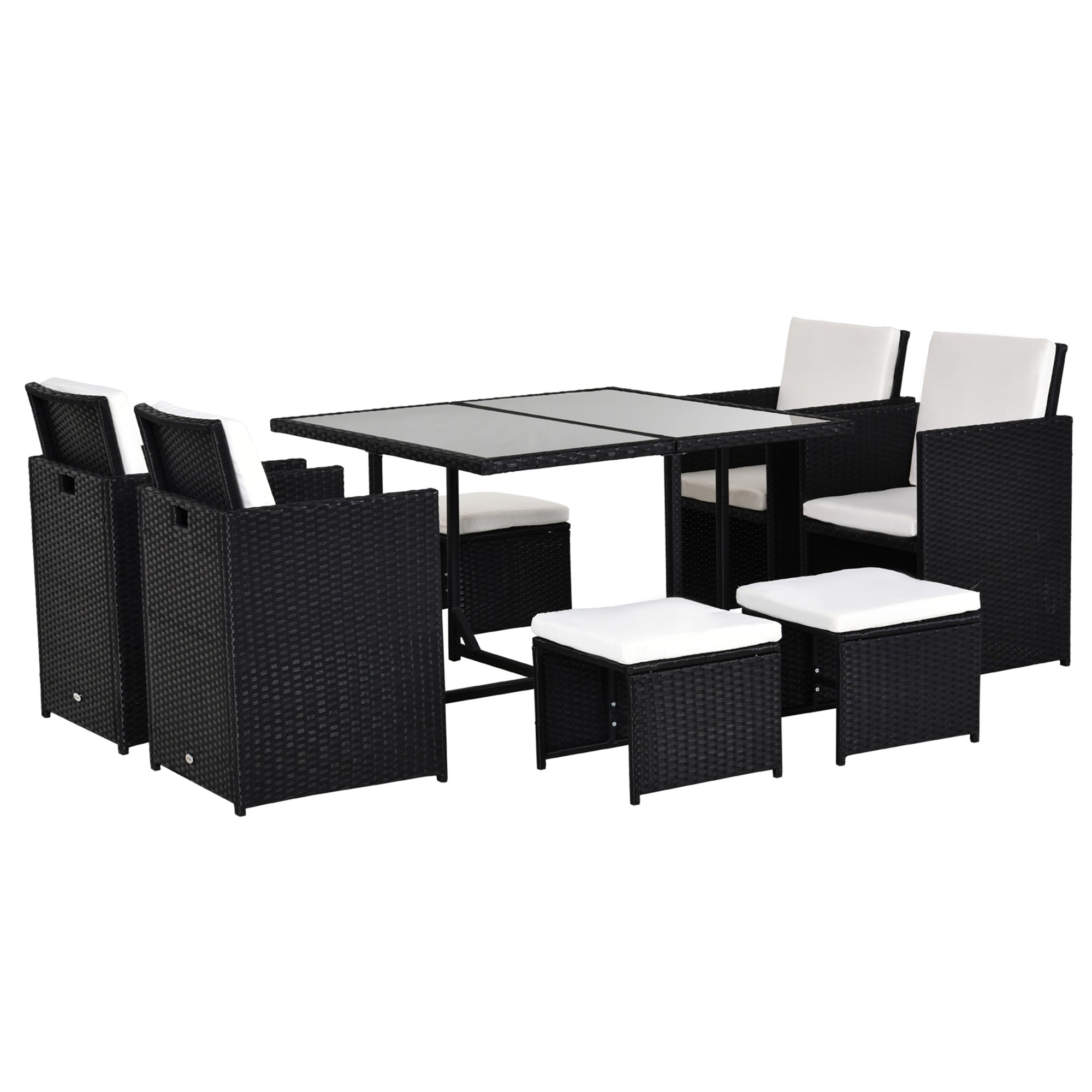 MCL Seater Rattan Cube Garden Furniture Set, Rattan Dining Set with Cushions, Outdoor Dining Table and Chairs with Armchairs