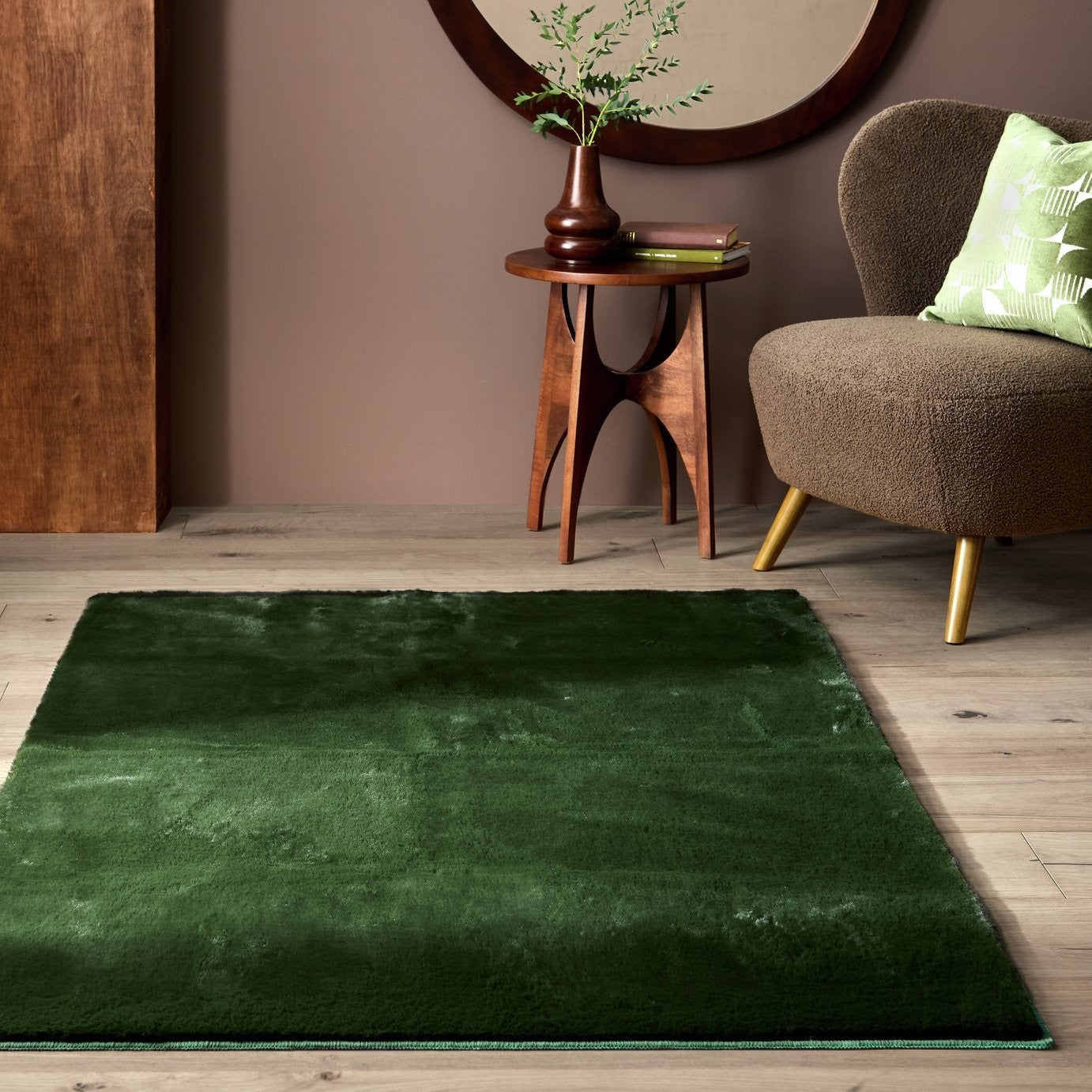 Cosy Soft Moss Green Short Pile Rug x Modern Home Decor Soft