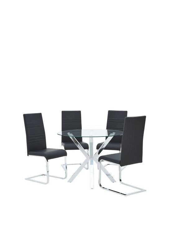 Chopstick Round Glass Dining Table Chairs Black Elegant Dining Furniture