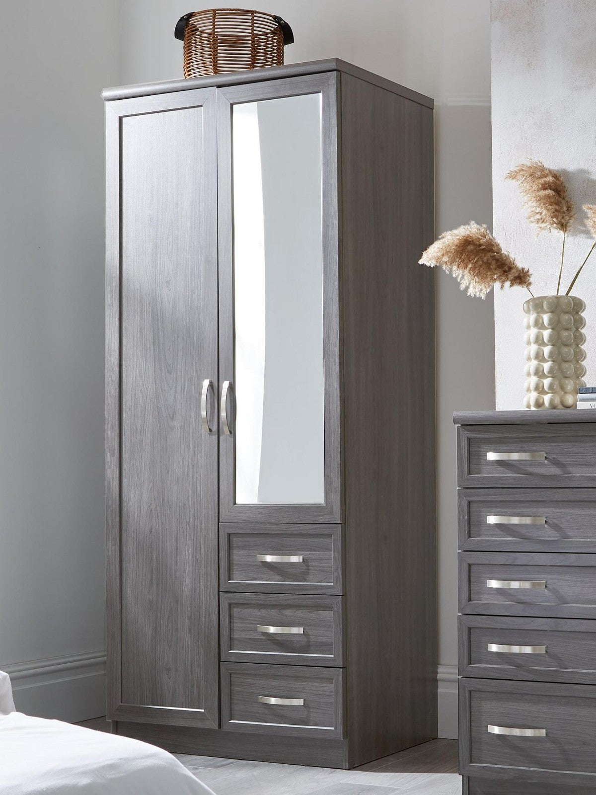 Camberley Door Drawer Mirrored Wardrobe Dark Oak Bedroom Storage