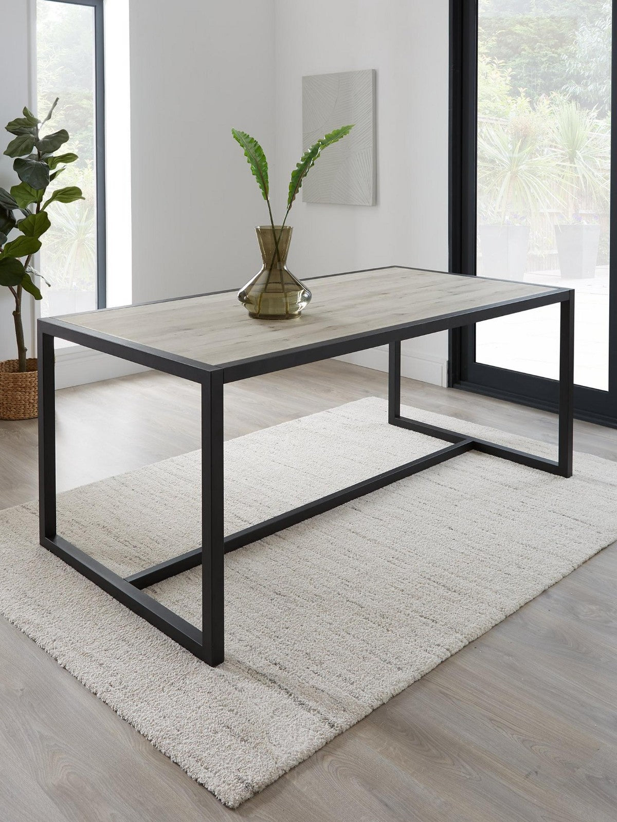 Harlem Dining Table Grey Oak & Black Metal|Industrial Style
