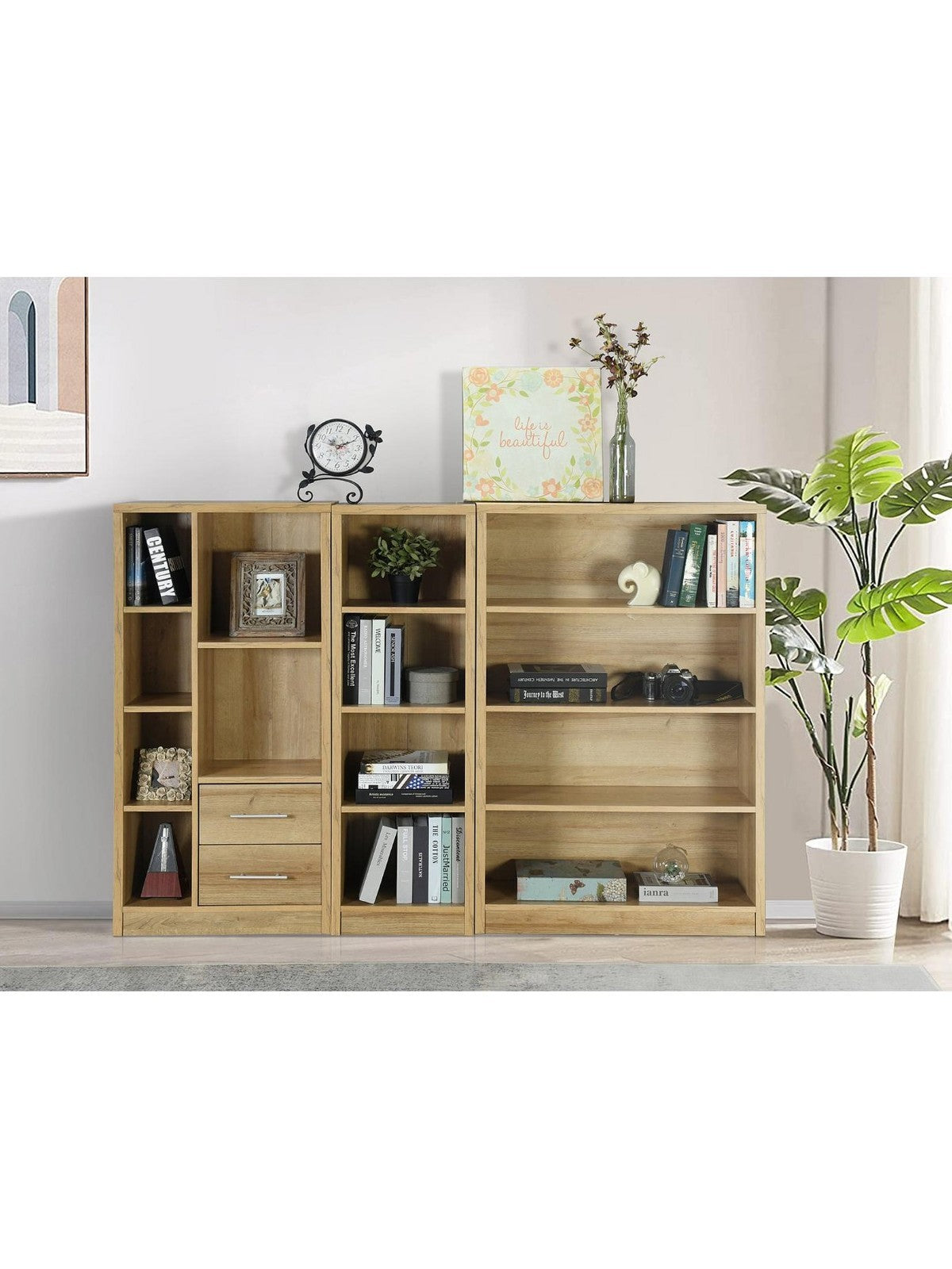 Metro Piece Bookcase Package Oak | Drawers