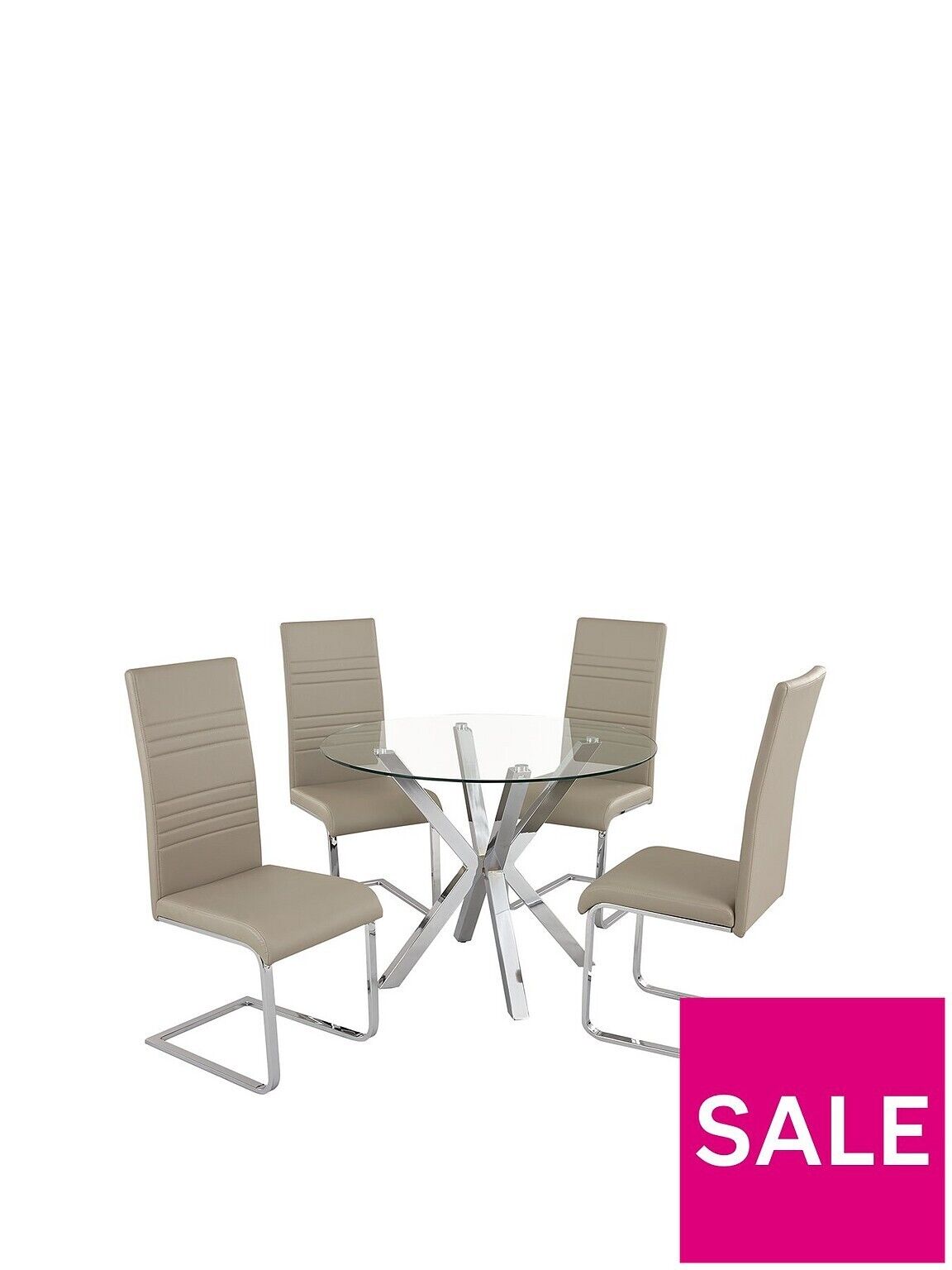 Chopstick Round Glass Dining Table + Chairs ClearGrey Stylish Dining