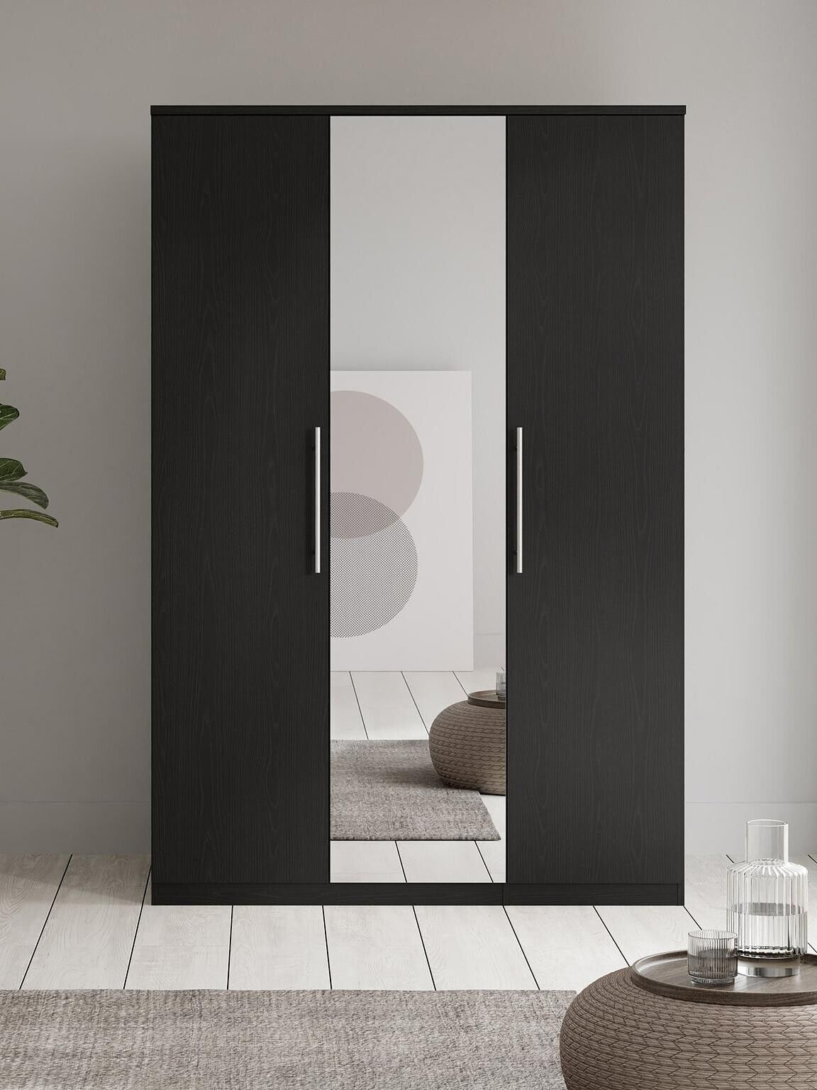 Prague Door Mirrored Wardrobe Black Ash Elegant and Spacious Bedroom Storage