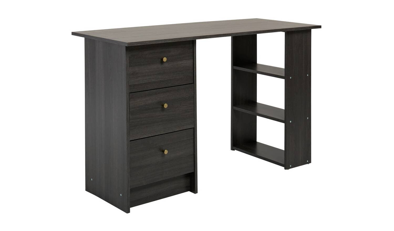 Malibu Drawer Office Desk Black & Brown Compact Study Table