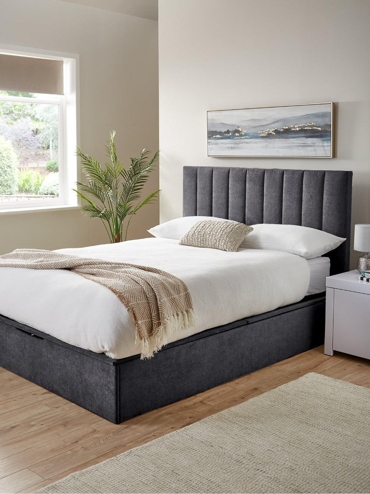 Nova End Lift Storage Ottoman Bed Double Charcoal | Upholstered