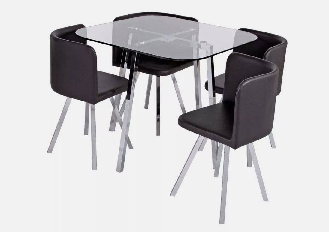 Elsie Silver Glass Dining Table & Black Chairs Modern Kitchen Furniture Set