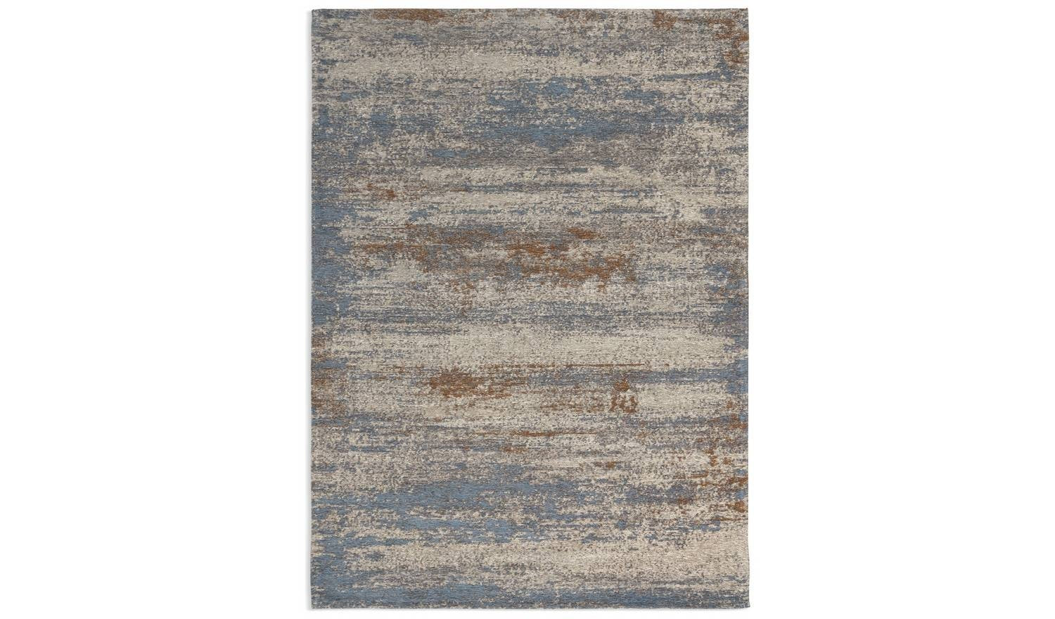 Distressed Abstract Blue Flatweave Rug x Vintage Living Room Floor