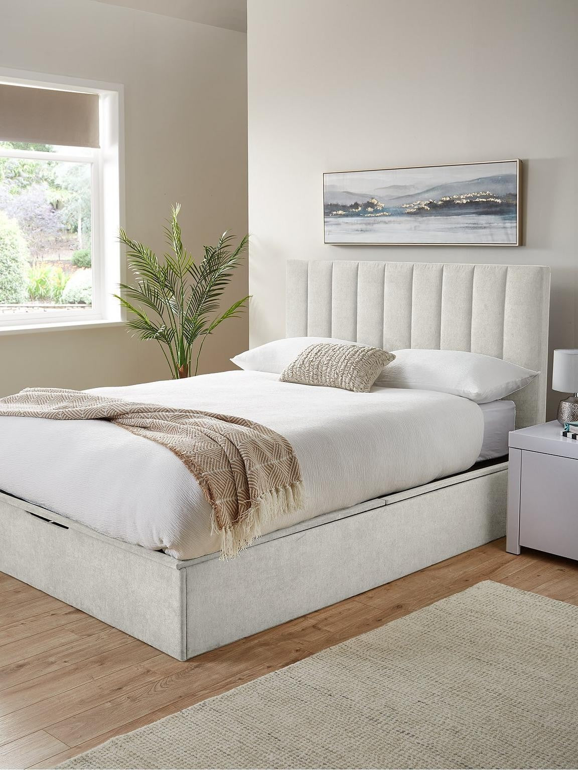 Nova End Lift Ottoman King Bed Ivory | Underbed Storage
