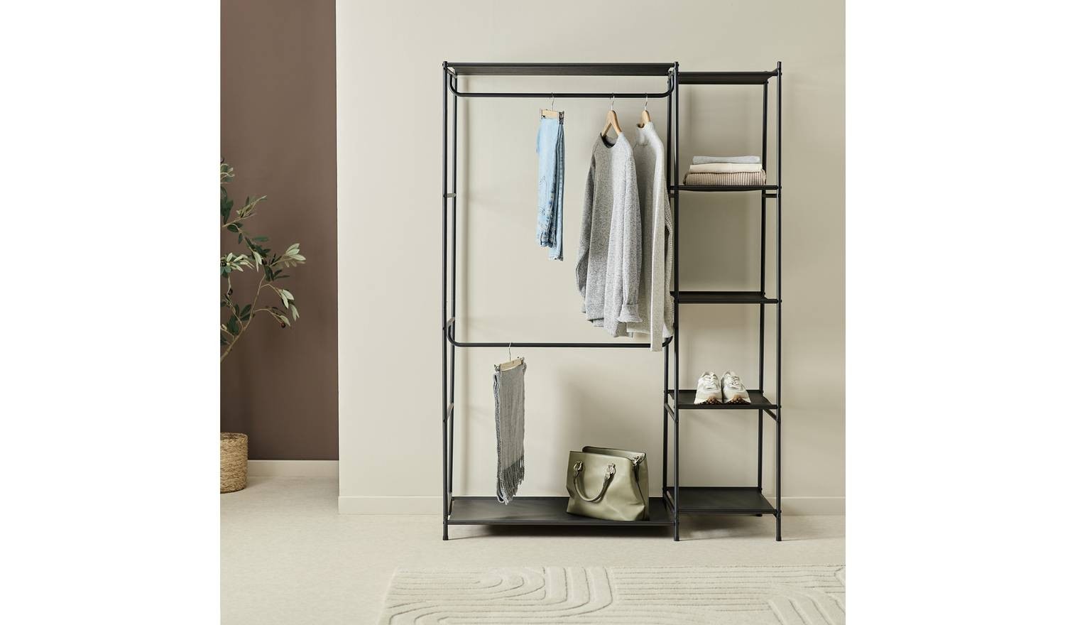 Spencer Rail Shelf Wardrobe Black Storage Organiser Cabinet Modern