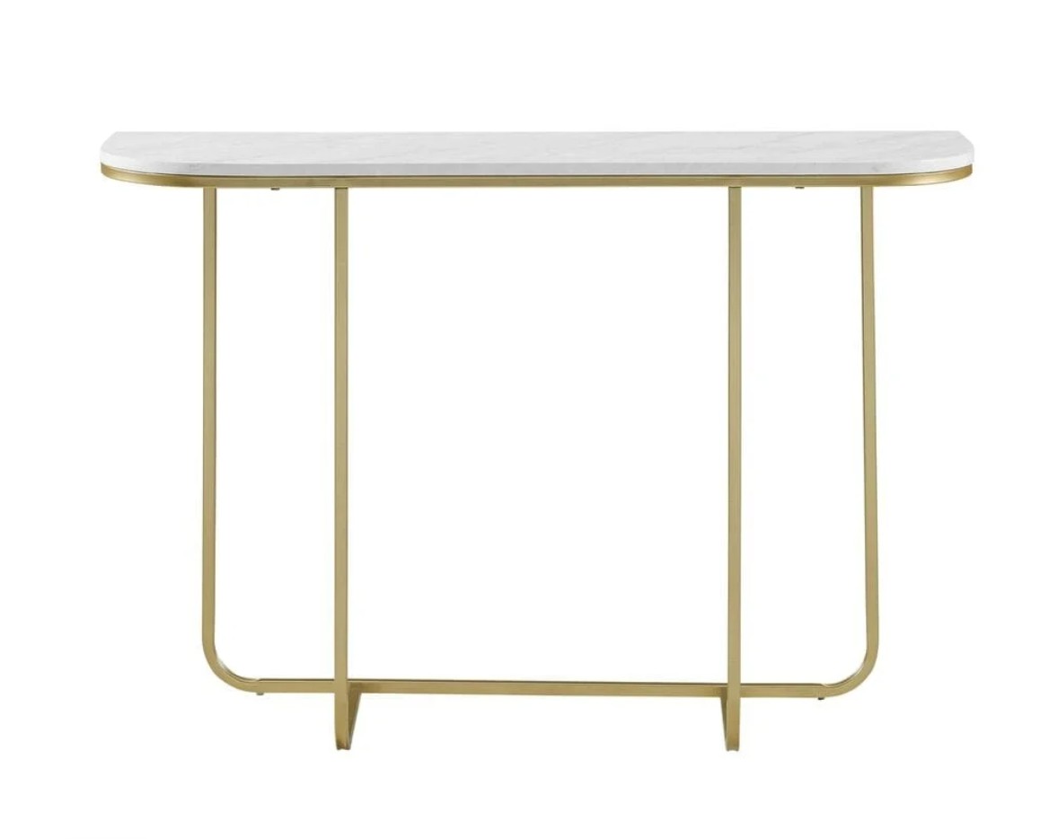 Inch Modern Curved Entry Table - White Faux MarbleGold