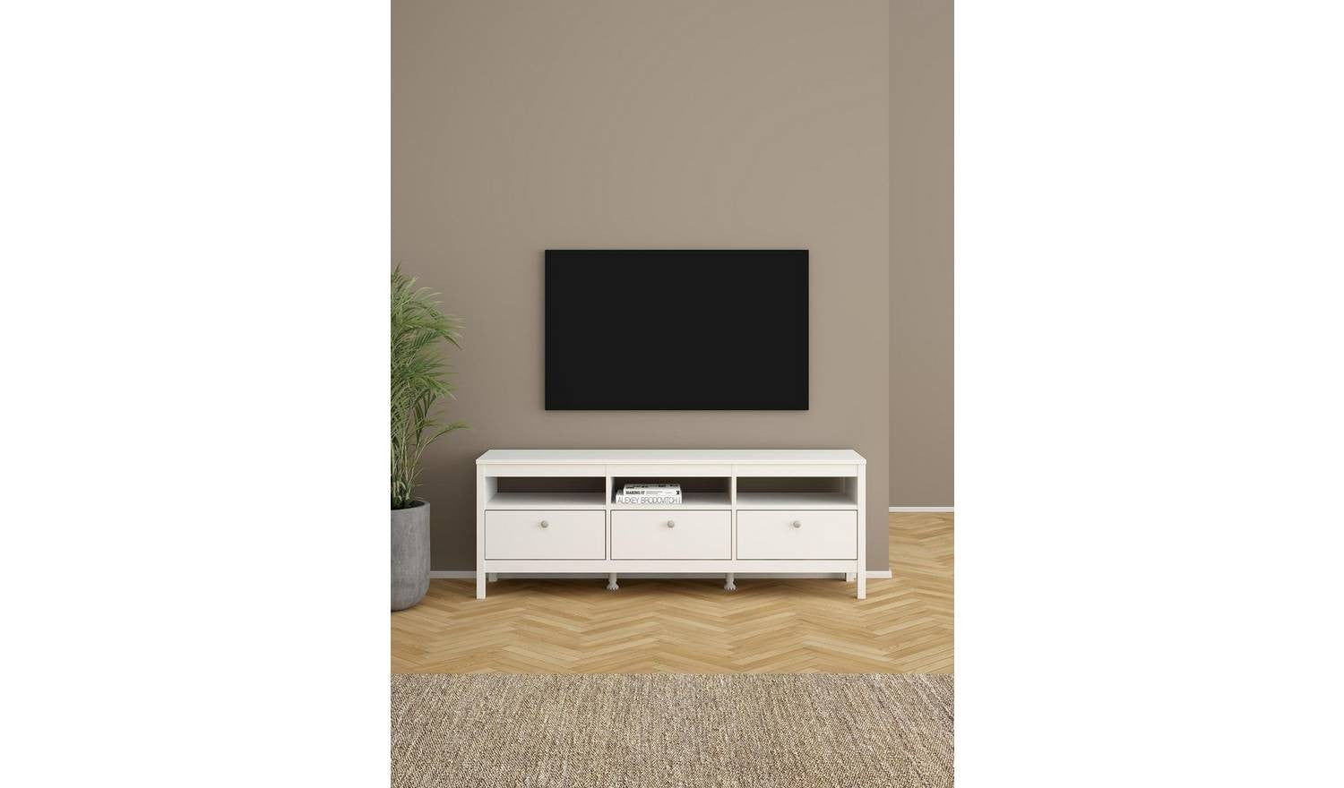Tvilum Madrid Drawer TV Unit White Media Storage Cabinet Living Room