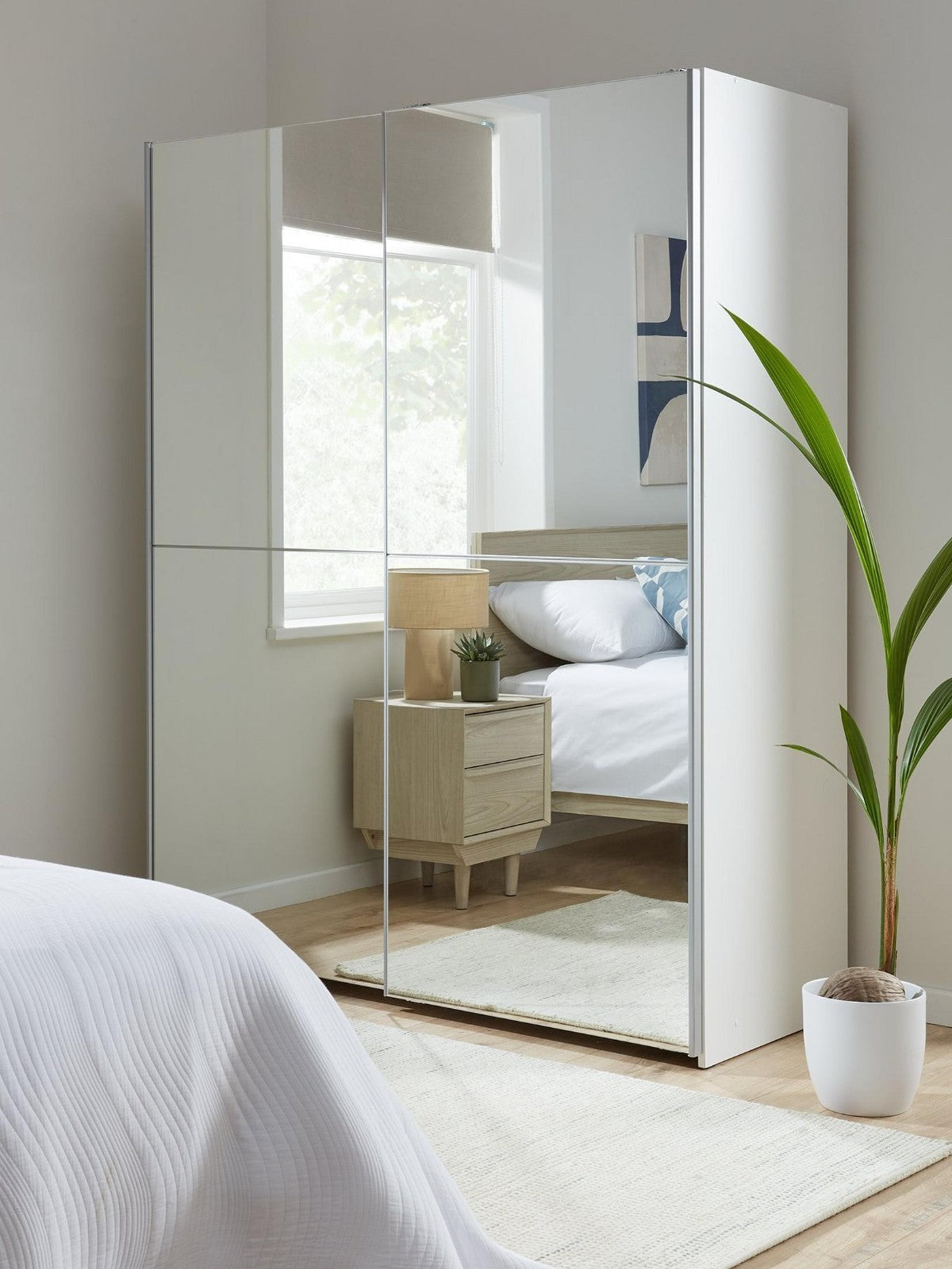 Houston Sliding Door Wardrobe White | Full Mirror Doors