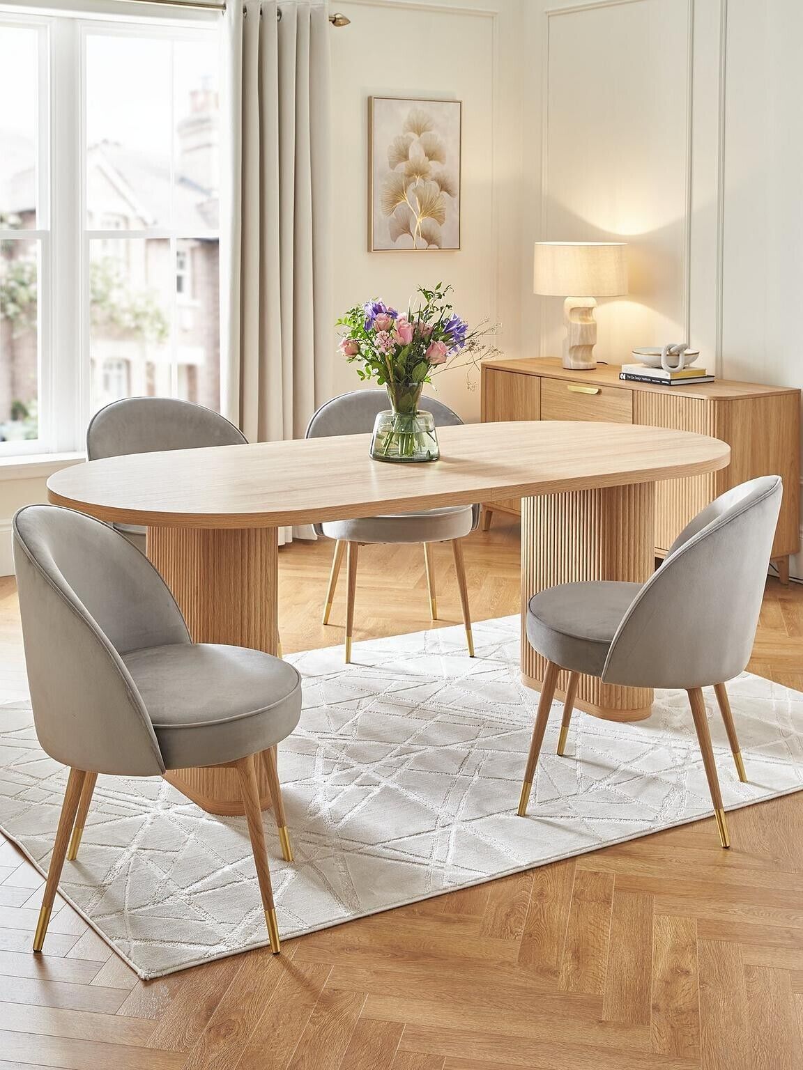 Carina Dining Table and Chairs Oak & Grey Natural Modern Dining Set