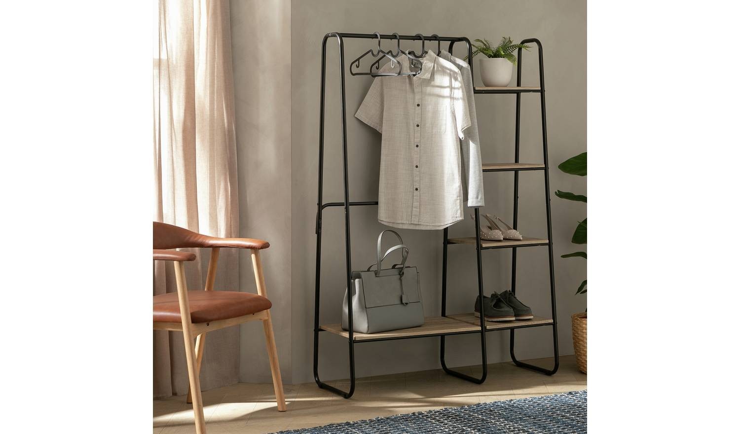 Ryan Adjustable Clothes Rail with Shelves Black Freestanding Wardrobe Storage