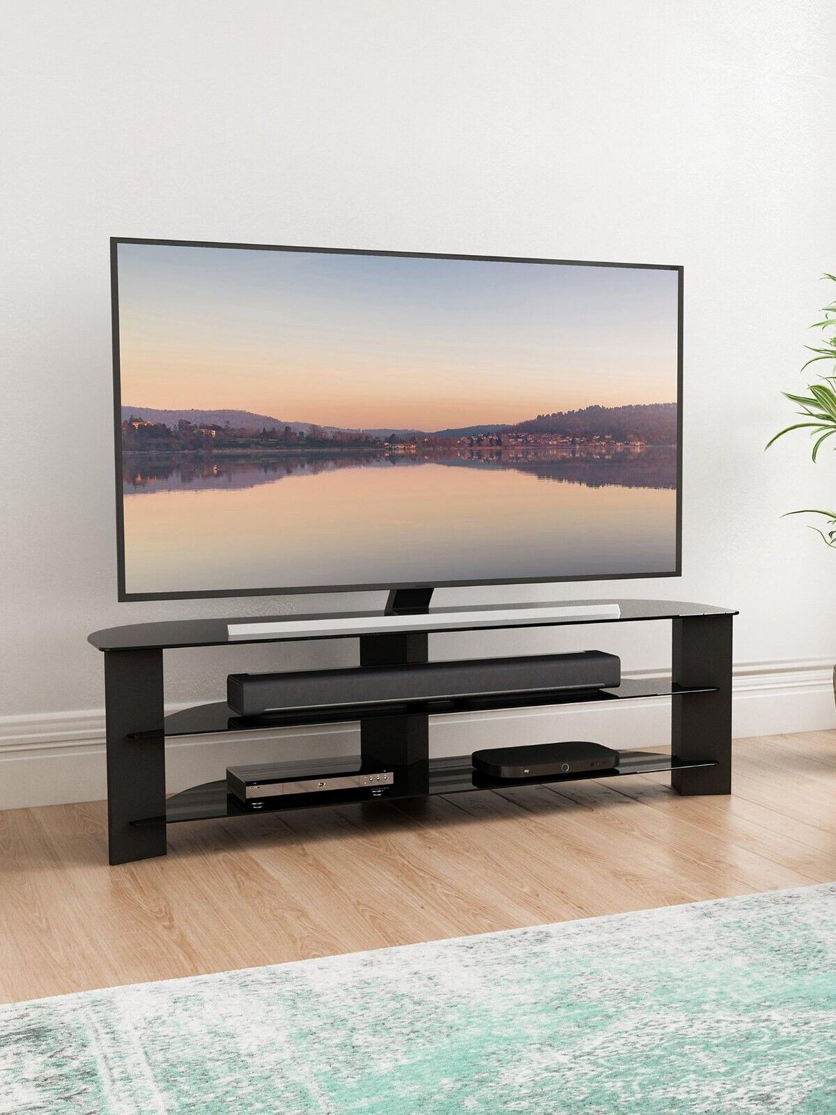AVF Varano Corner Tv Stand - Black Glass TV Size: - FAST DELIVERY