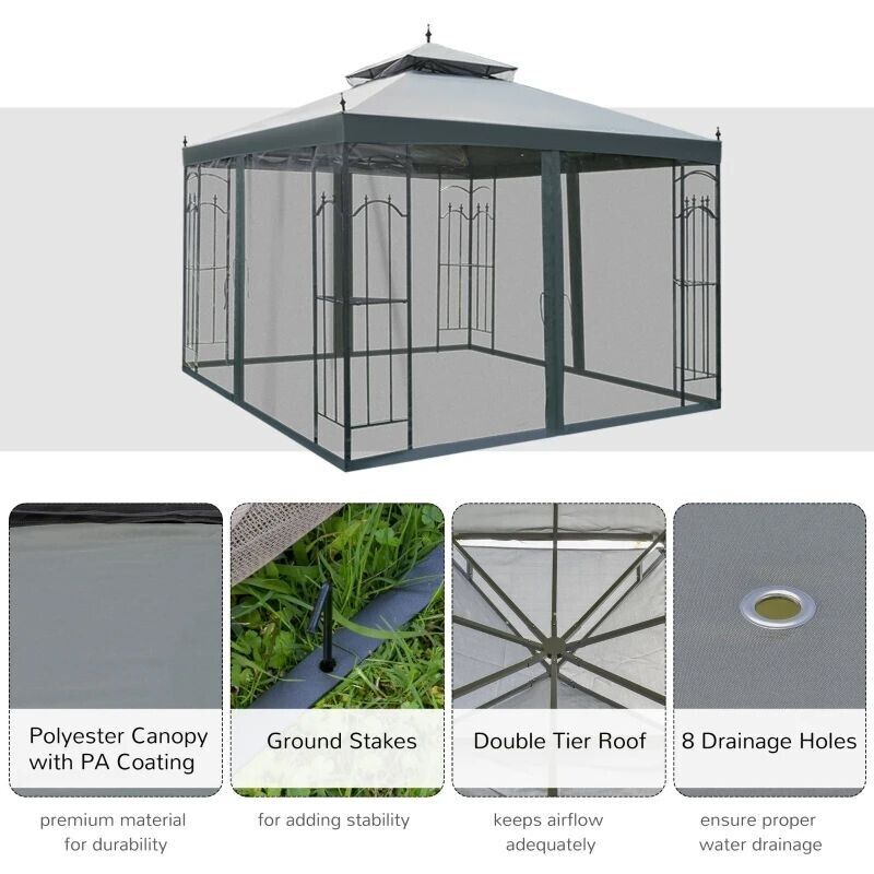 Outsunny Tier Garden Gazebo with Mesh Curtains xmm Grey