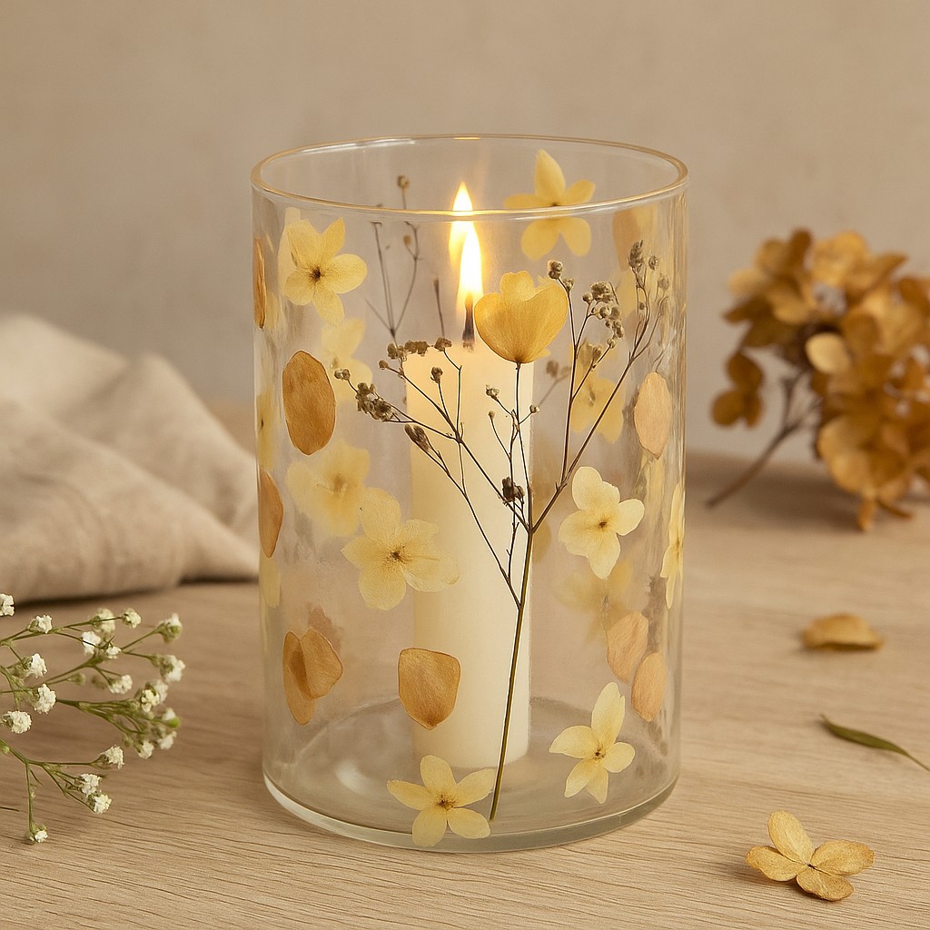 Recycled Pressed Flower Glass Vase Candle Holder x