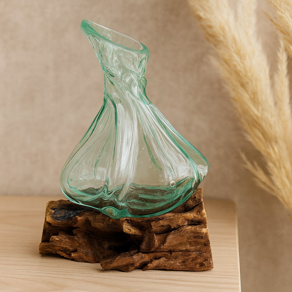Molten Glass on Root Wood Vase