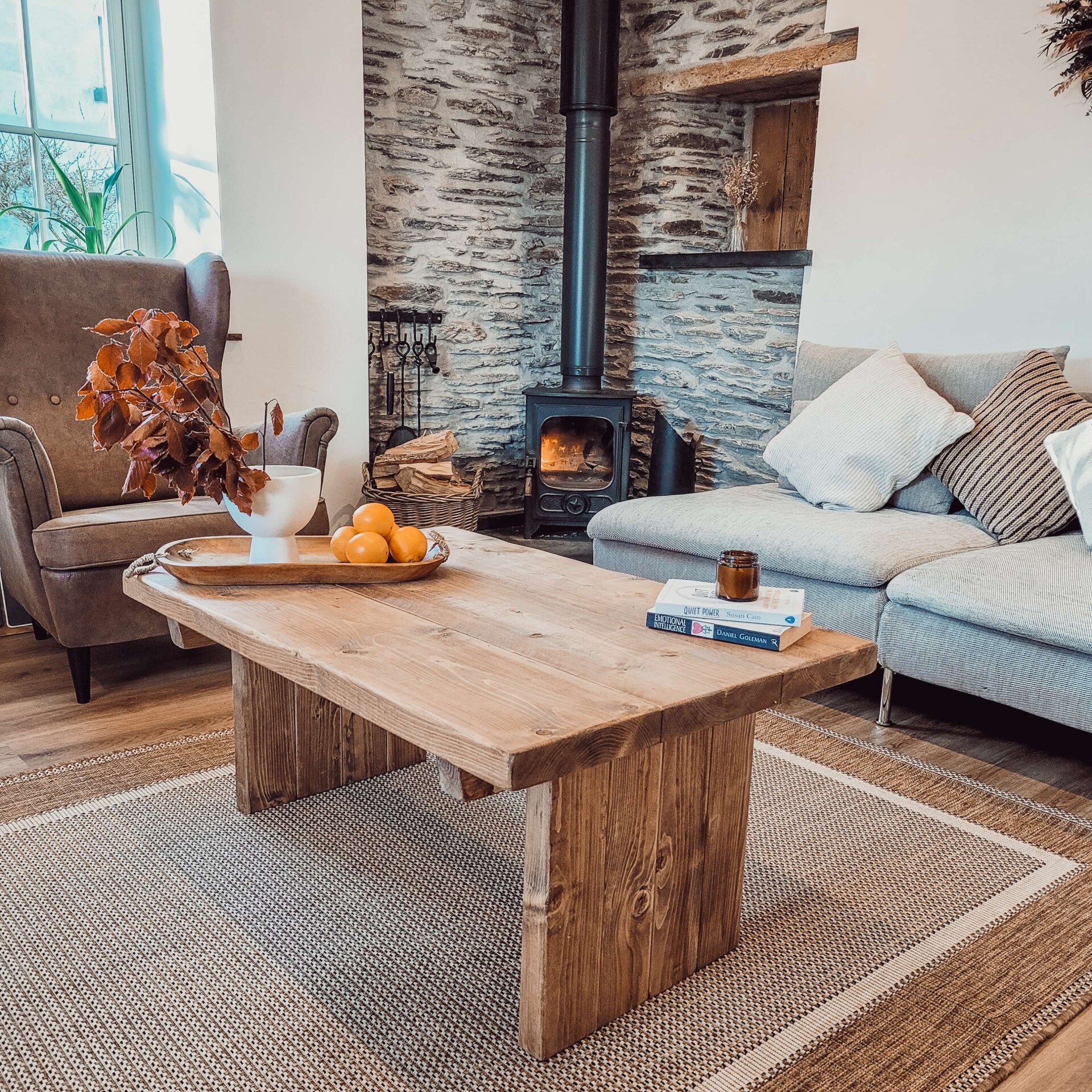 ORIAN Rustic Wooden Coffee Table With Square Legs - x Dark Oak