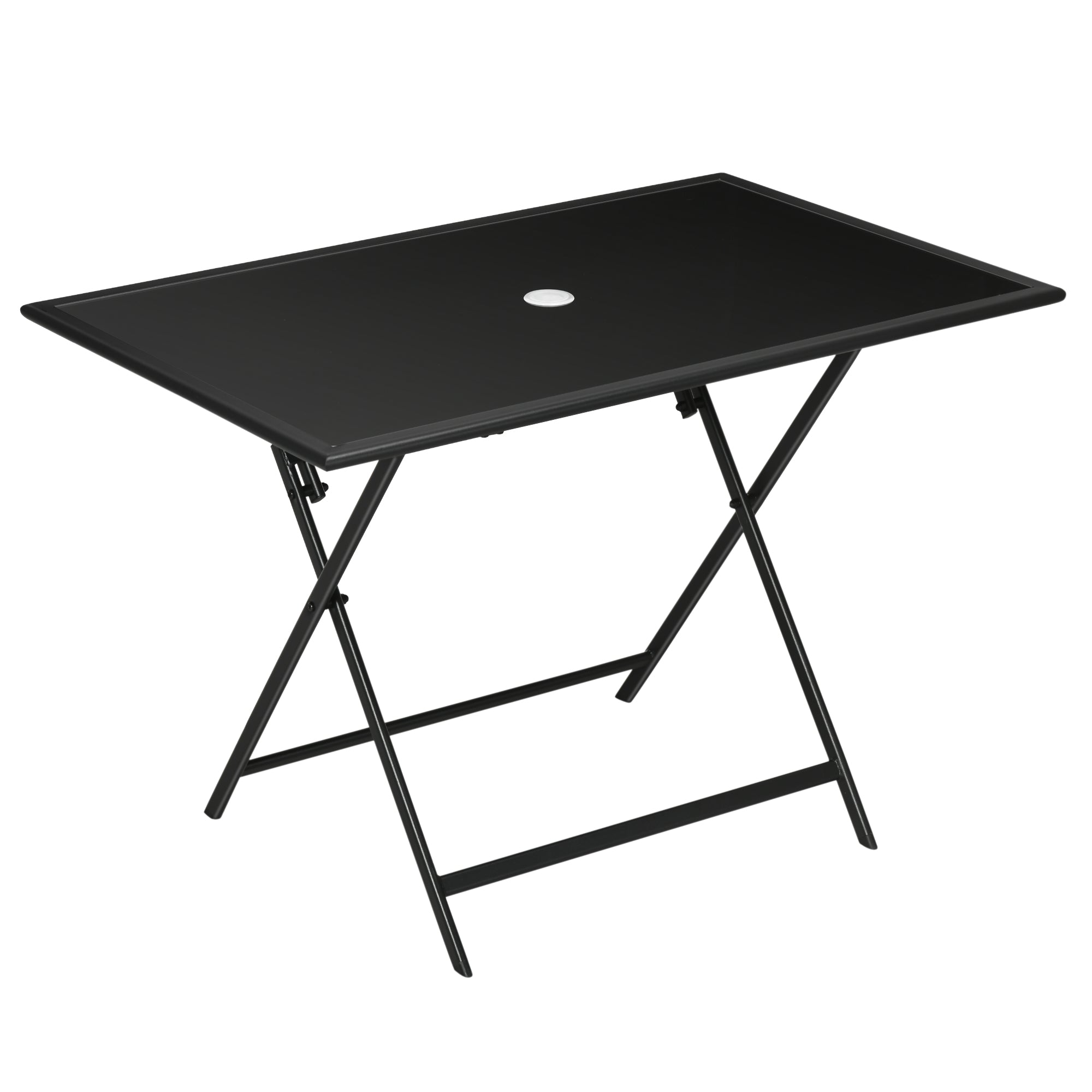 MCL Folding Outdoor Dining Table for , Rectangle Garden Table Tempered Glass Top with Parasol Hole Garden Lawn Backyard, x x