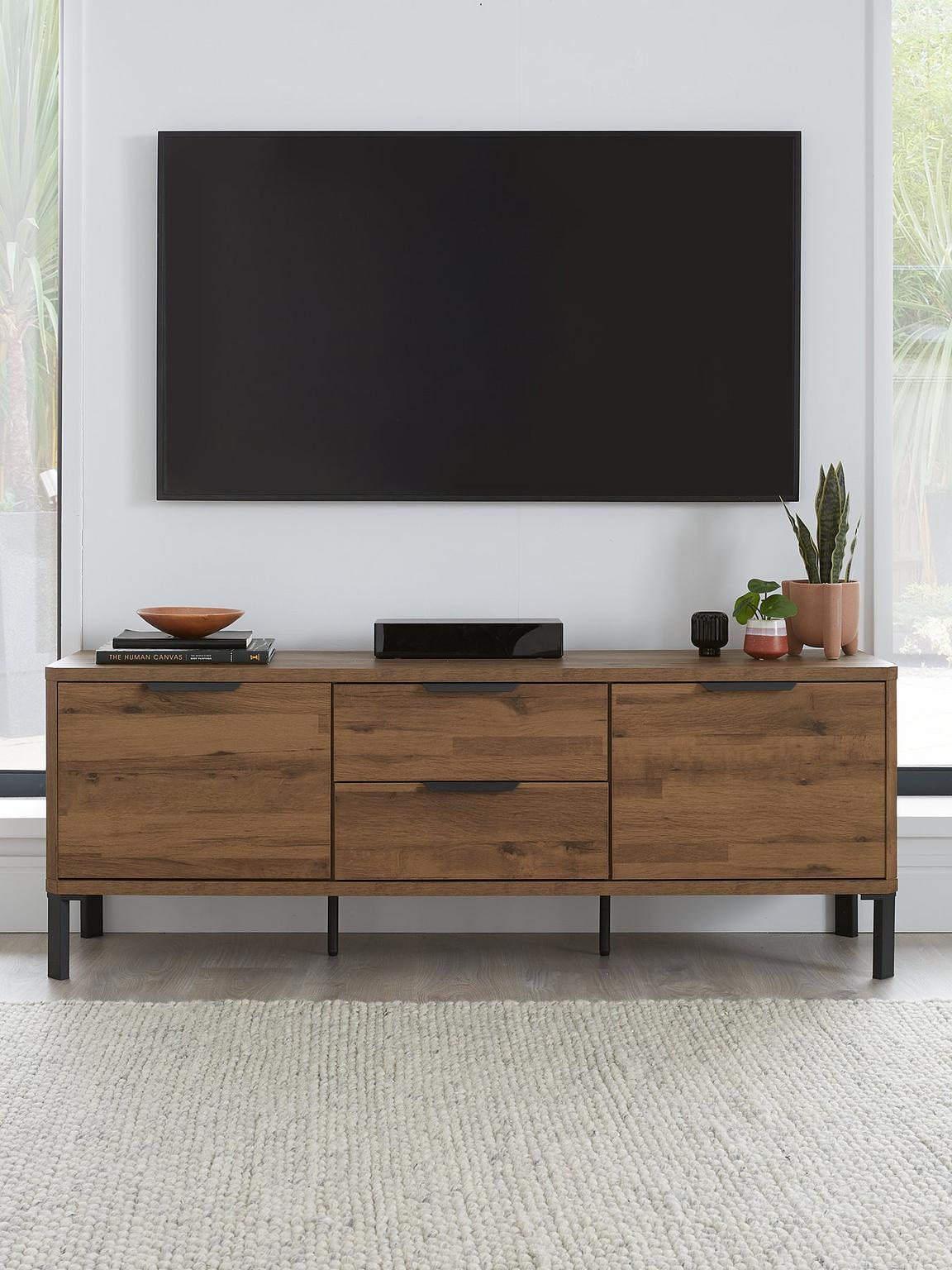 Harlem TV Unit Fits Up To Inch TV Mid Oak Media Stand Storage
