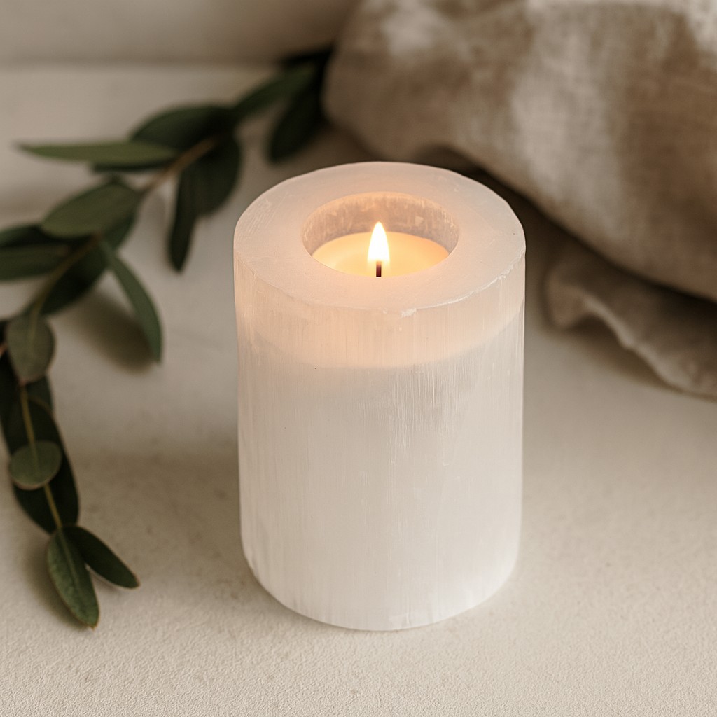 Selenite Candle Holder, Cylinder