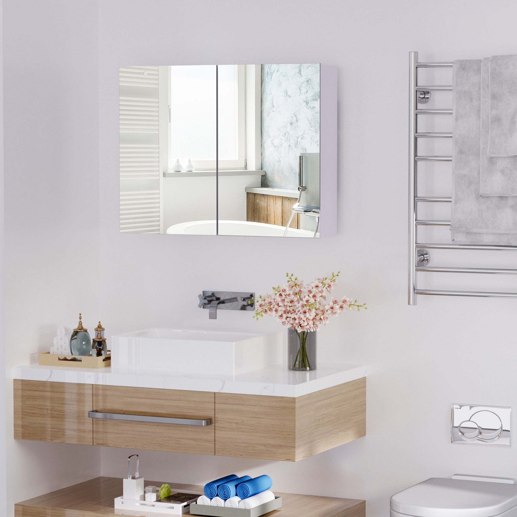 HOMCOM Bathroom Mirror Cabinet Wall Mounted, x x , White