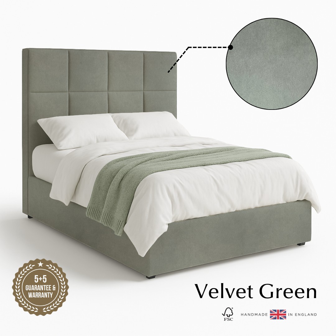 Luma Ottoman Storage Bed - King Velvet Green