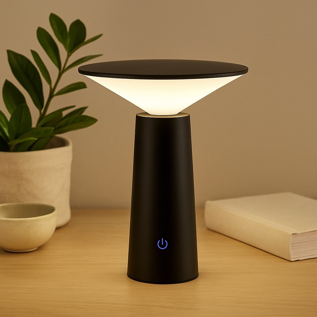 Matte Black Mushroom Touch Dimmable B‑C Table Lamp