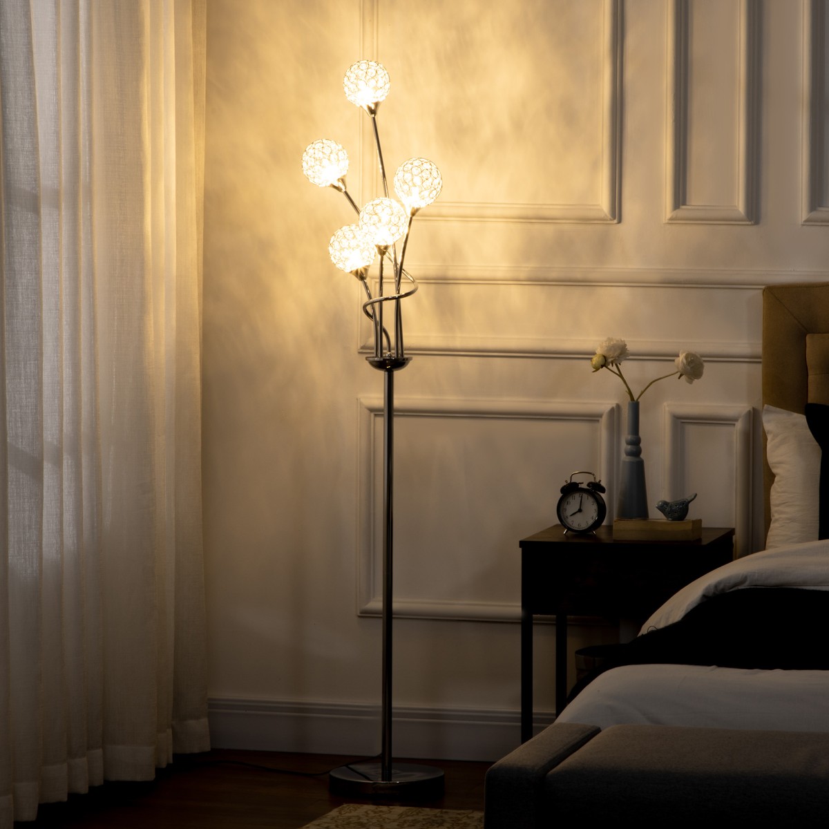 Sparkling K Crystal Floor Lamp, Light Upright Standing, Silver