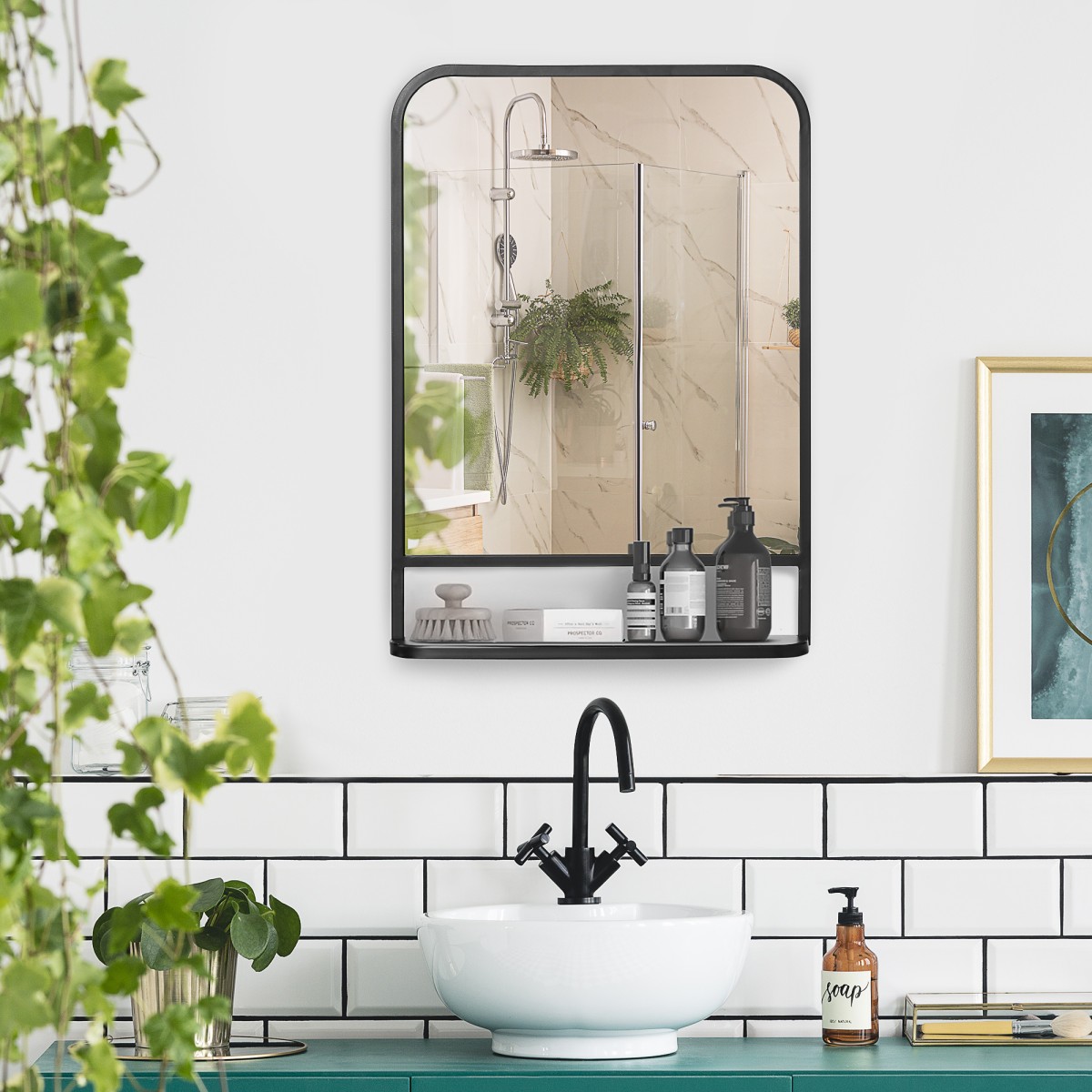 HOMCOM Rectangle Wall Mirror with Shelf x , for Living Room, Bedroom