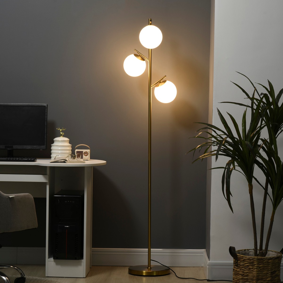 HOMCOM Modern Tree Floor Lamp with Light, for Living Room Bedroom, Gold