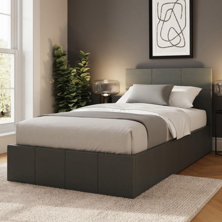 GFW Single Grey End Lift Ottoman Bed Frame Underbed Space Saver