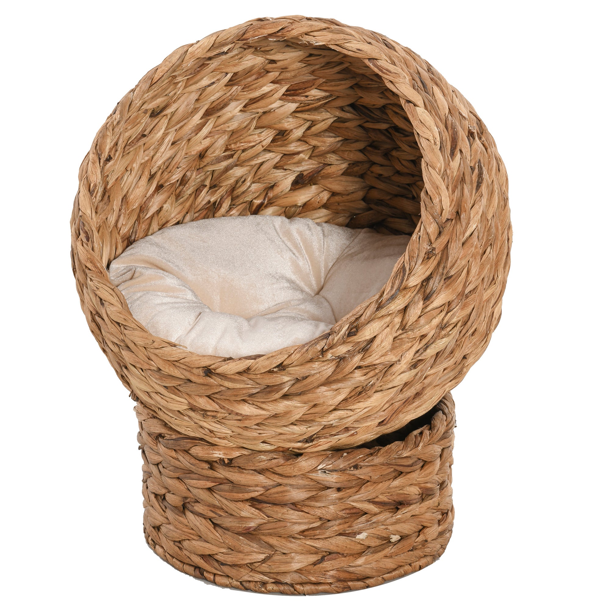 MCL Wicker Cat Bed, Raised Rattan Cat Basket with Cylindrical Base, Soft Washable Cushion, x x - Brown