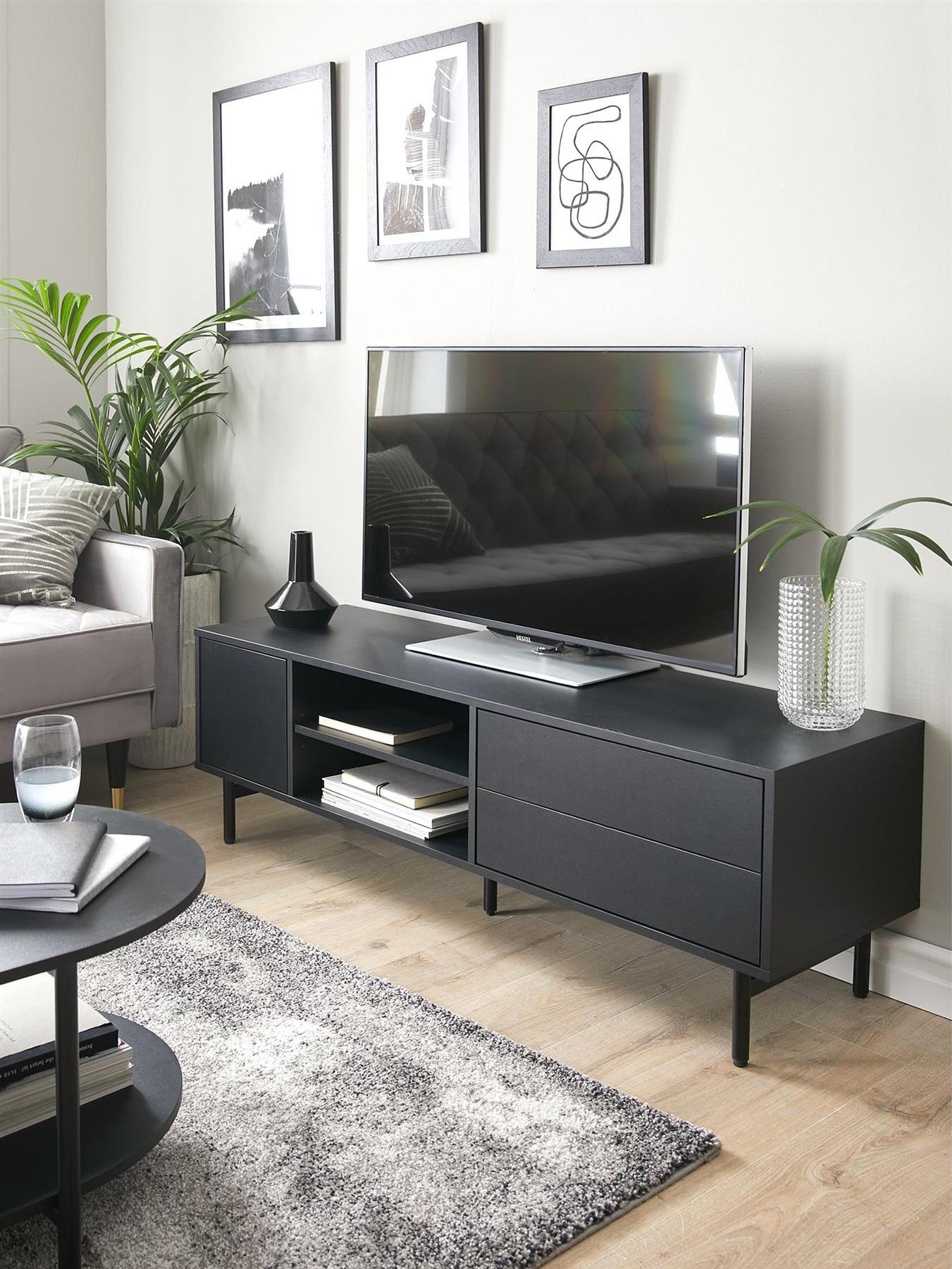 Hava TV Unit Black Fits Up To Inch TV Media Stand Storage Cabinet