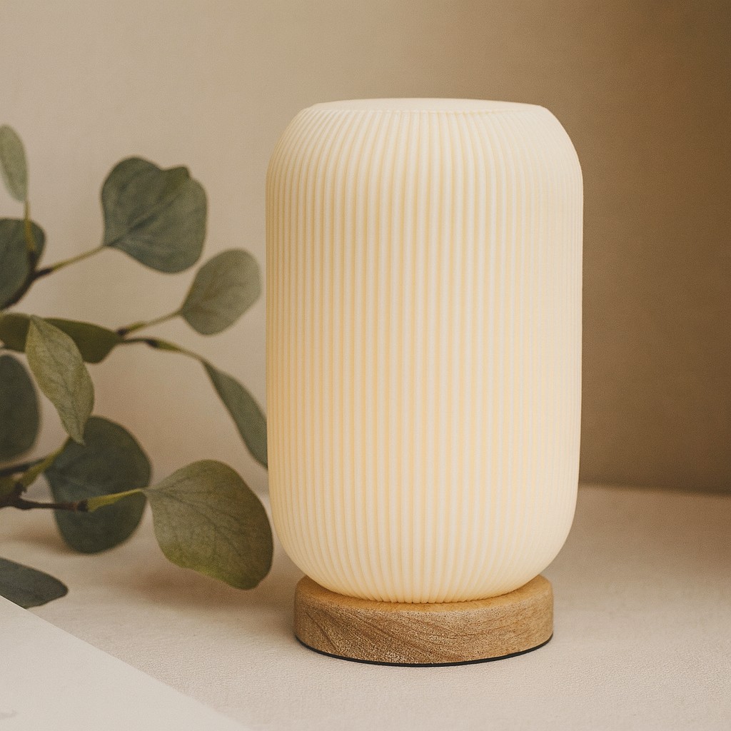 B Powered -Level Bedside Table Lamp Wood Base