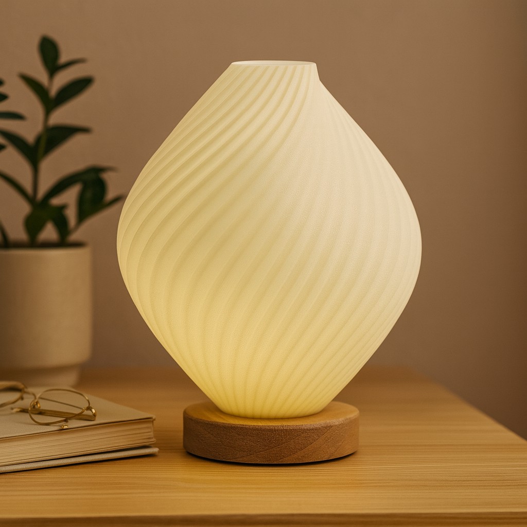 B Dimmable Spiral Bedside Lamp with Wood Base
