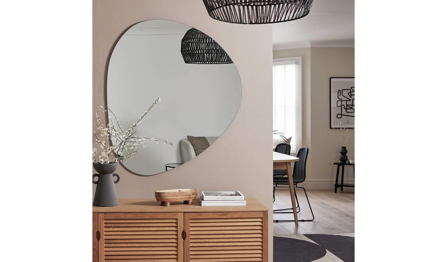 Black Frameless Irregular Wall Mirror x For Living Room Hallway