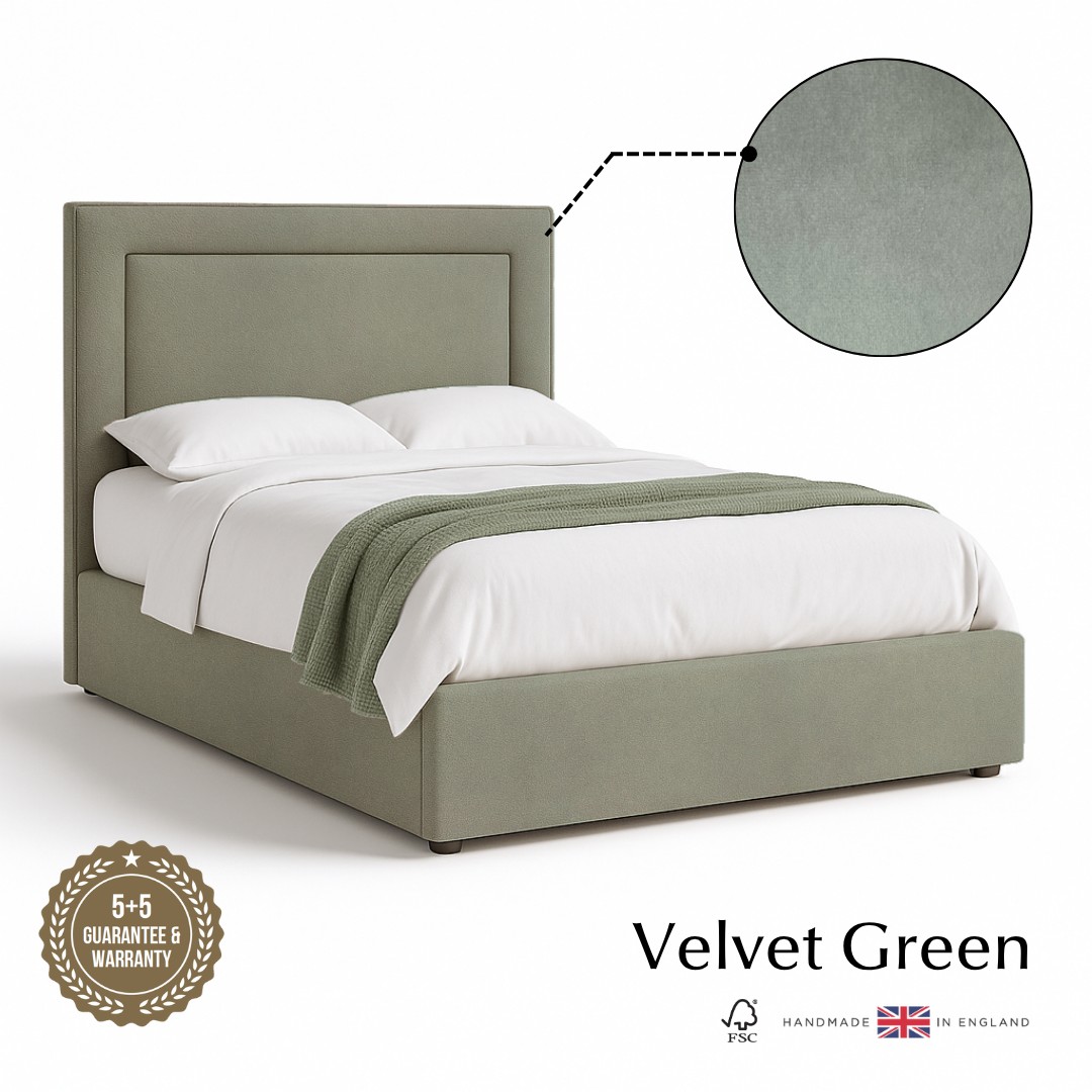 Mira Ottoman Storage Bed - King Zip Velvet Green