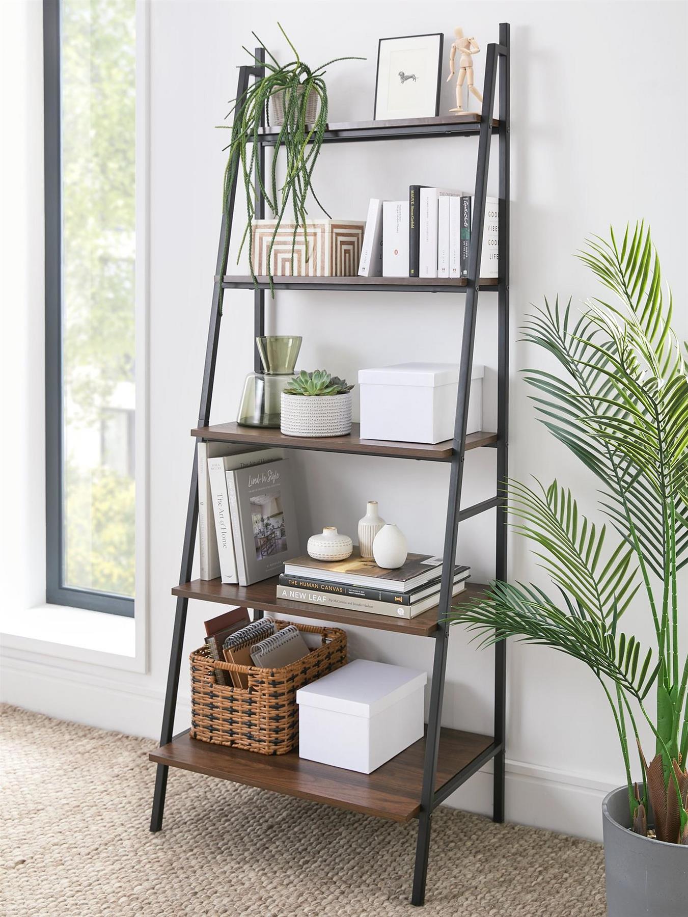Otis Tier Open Ladder Shelf Unit Walnut For Living Room Bedroom Study