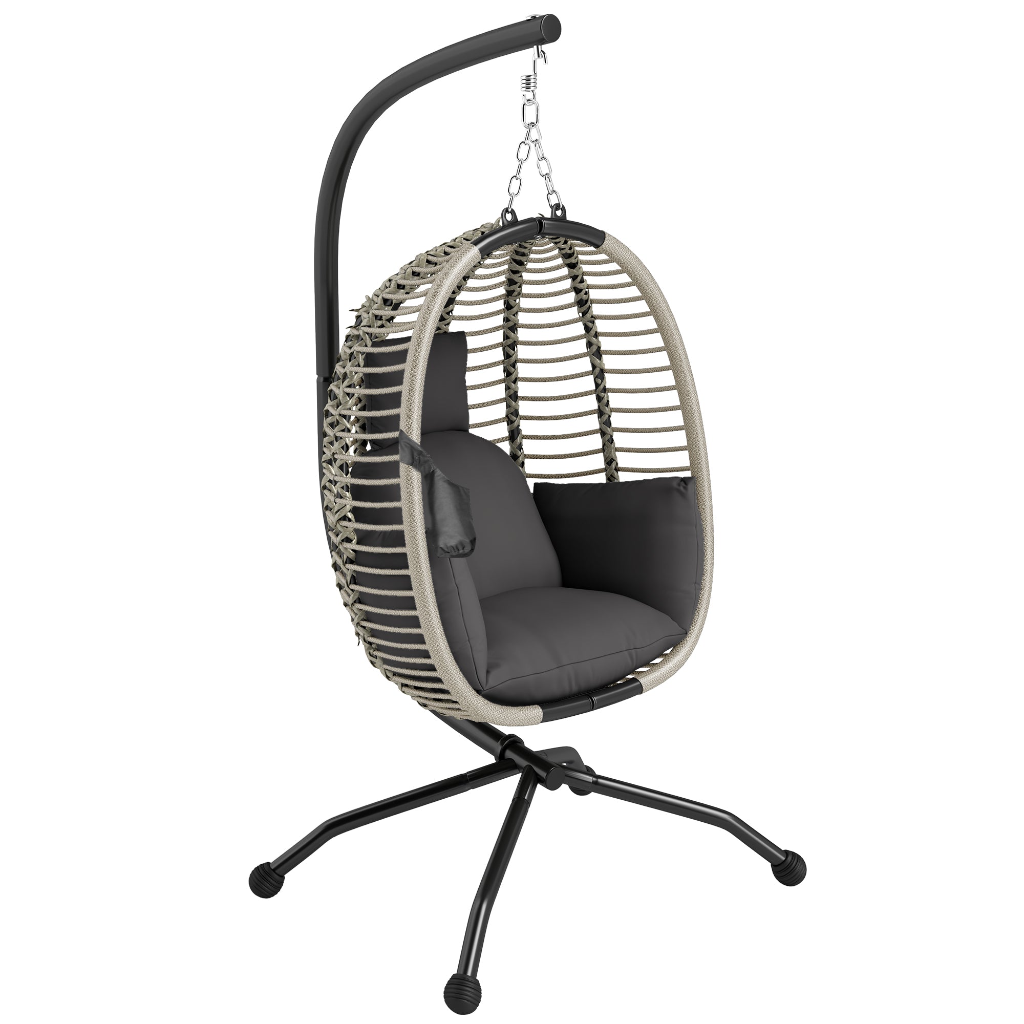 Outsunny Hanging Swing Chair w Thick Cushion, Hanging Chair, Dark Grey