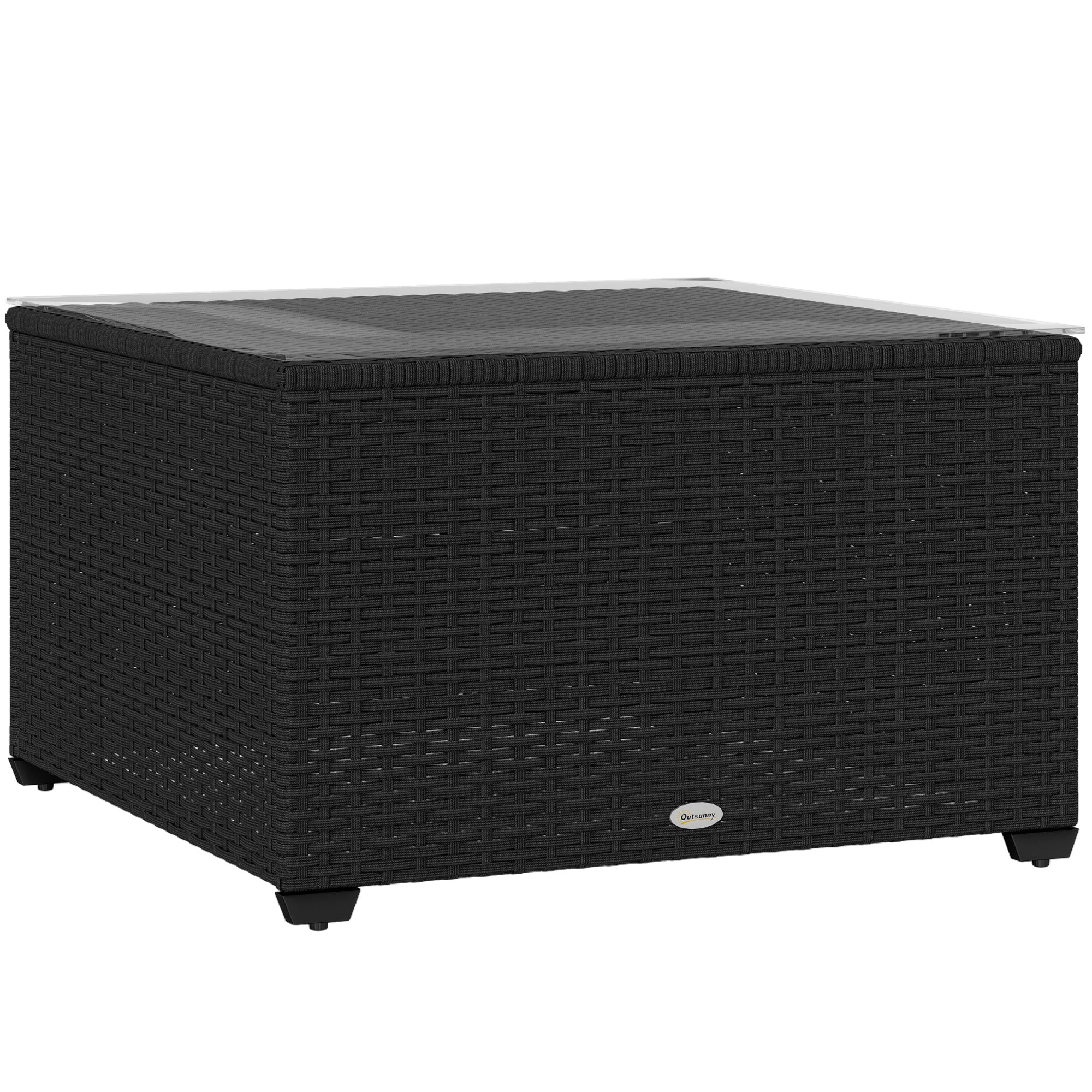 Outsunny Outdoor Coffee Table with Glass Top, Rattan Side Table