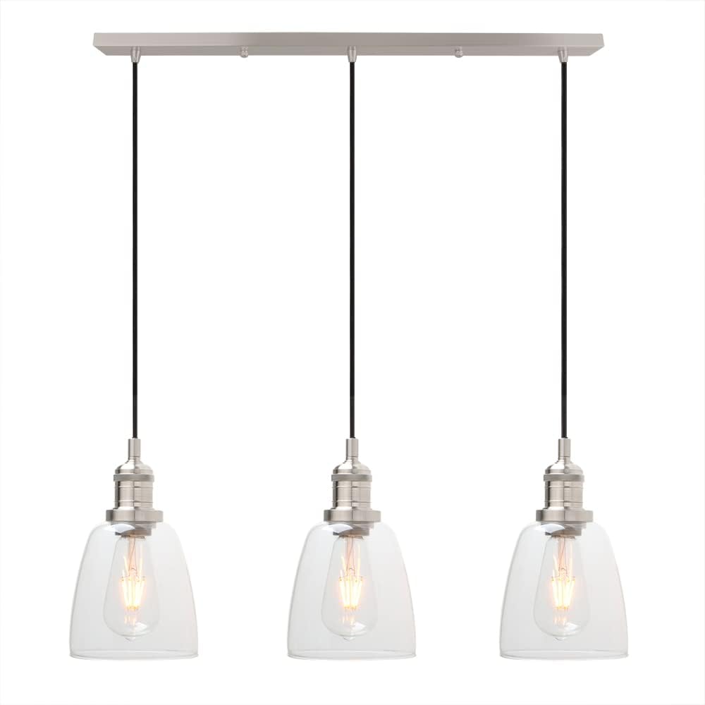 Head Chandelier Pendant Light Glass Shade Adjustable Cord Brushed Phansthy