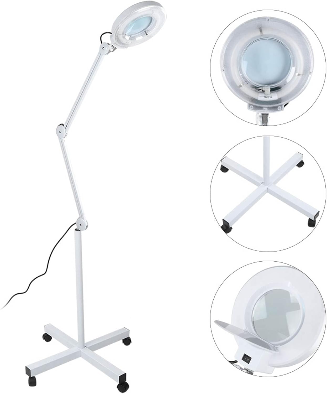 X Magnifying Floor Lamp with Wheels Adjustable Arm for Beauty & Tattoo