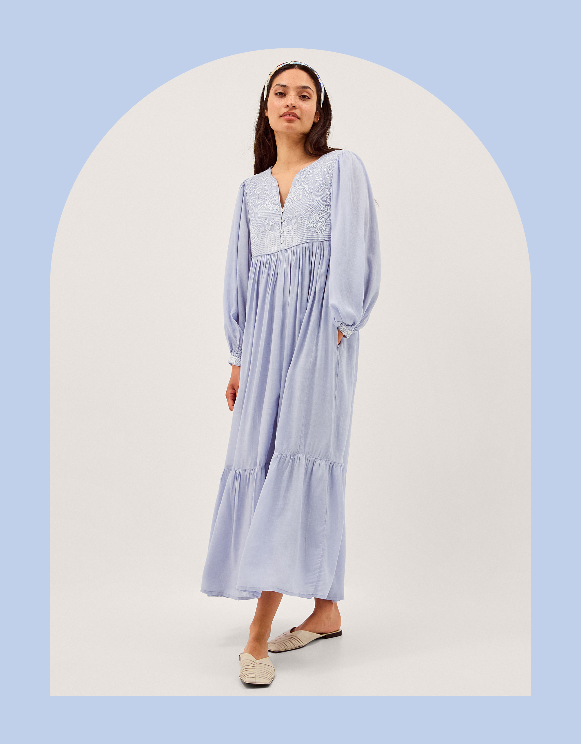 Maison Hotel Lilou Long Sleeve Embroidered Maxi Dress