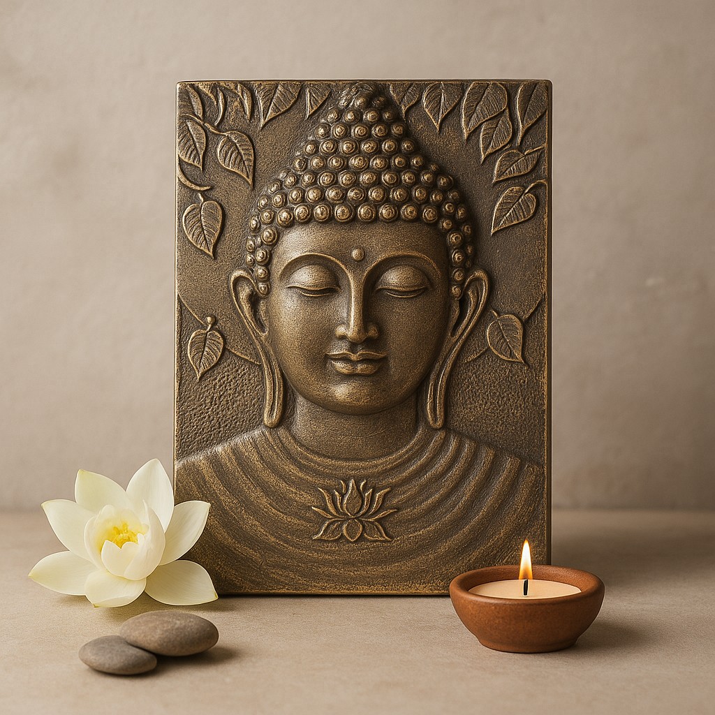 Buddha Relief Wall Art Leaf Antique Gold x