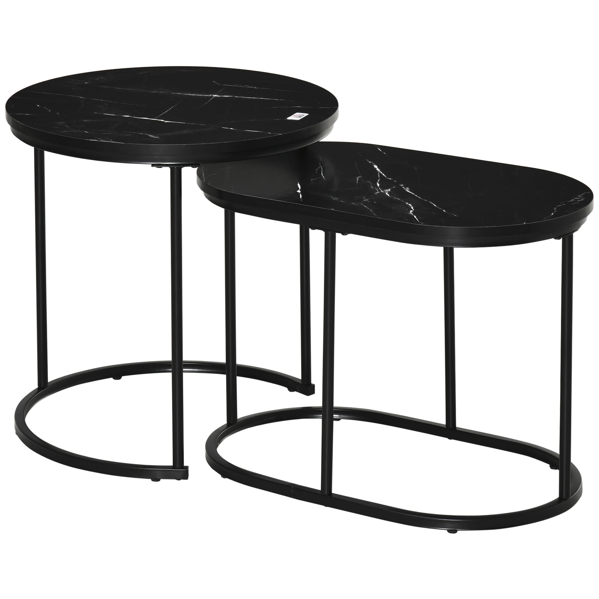 HOMCOM Pcs Modern Coffee Table with Faux Marble Side Accent Tables Black