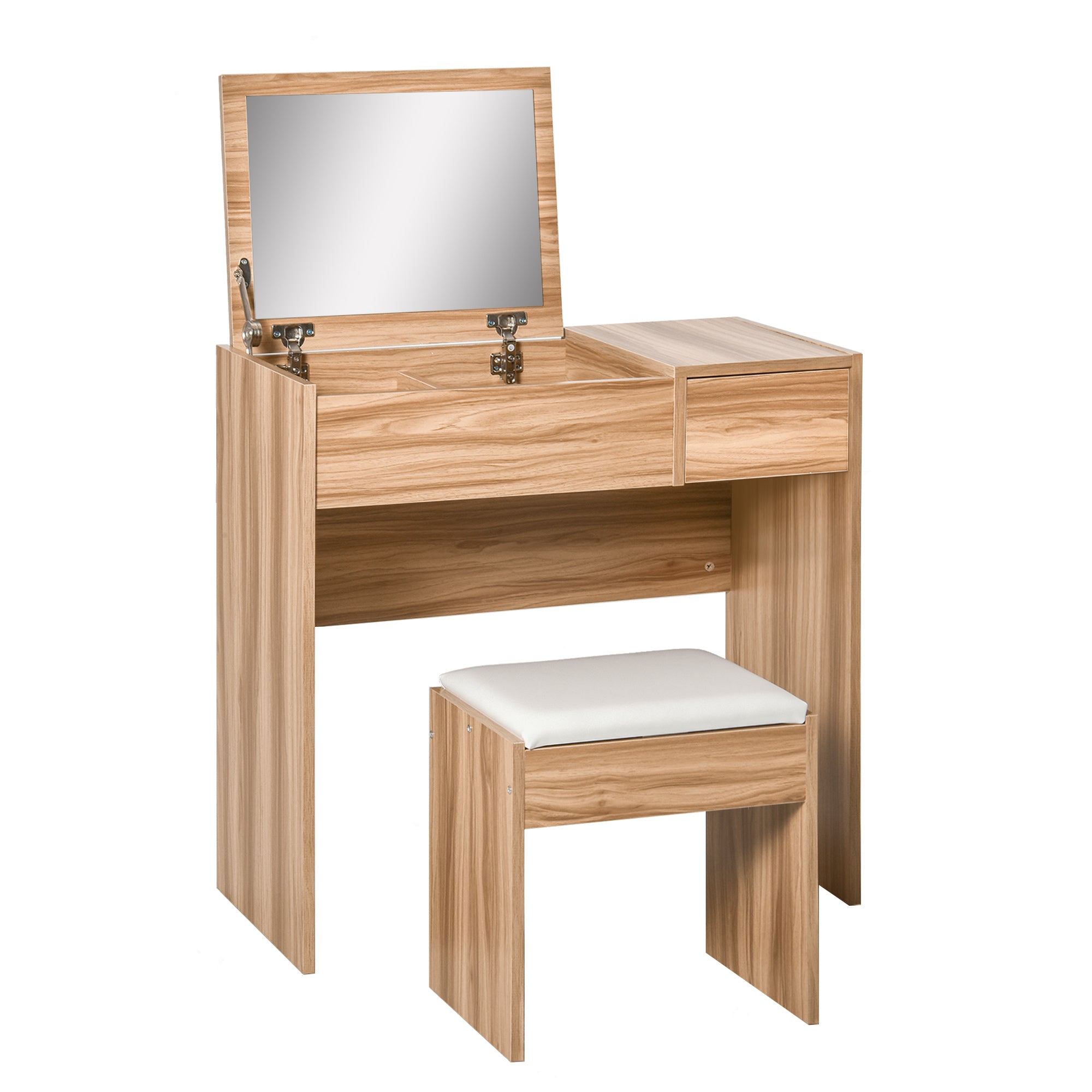 MCL Dressing Table with Flip-Up Mirror and Cushioned Stool, Makeup Vanity Desk with Hidden Compartments and Storage Drawer, Convertible Writing Table